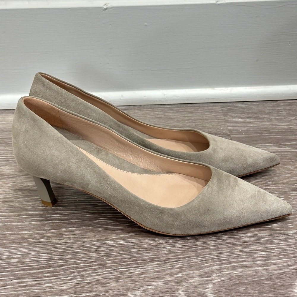 MM Lafleur Taupe Suede Pointed-Toe Kitten Heels